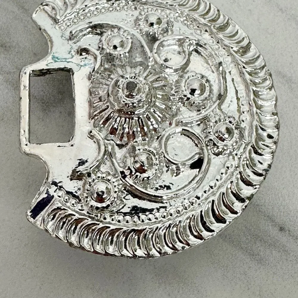 Vintage Silver Tone Ornate Studded Belt Buckle Piece